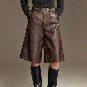 Brown Casual Women's Wide Leg Shorts